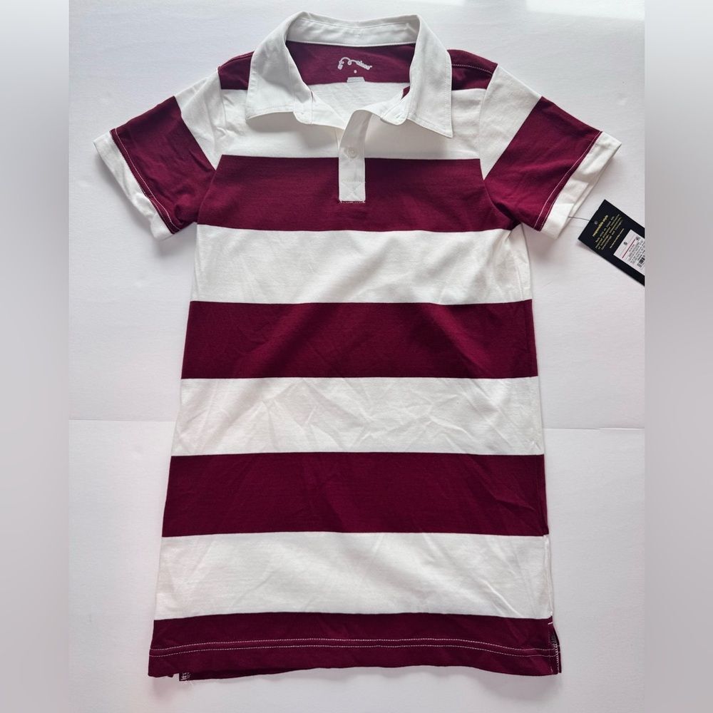 NWT Art Class Kids Striped Maroon Berry and White Polo Shirt Size Small
